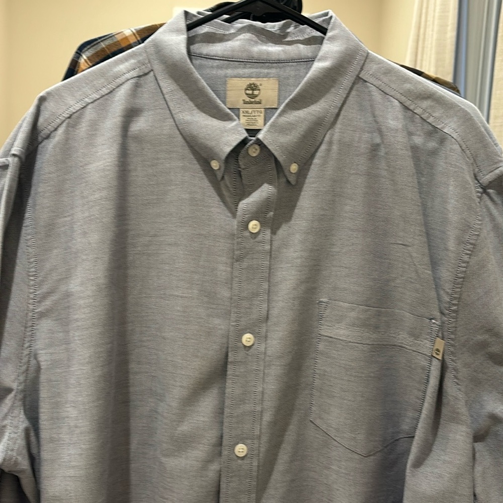 Timberland Long Sleeve Button Down Shirt, Blue  Size XXL